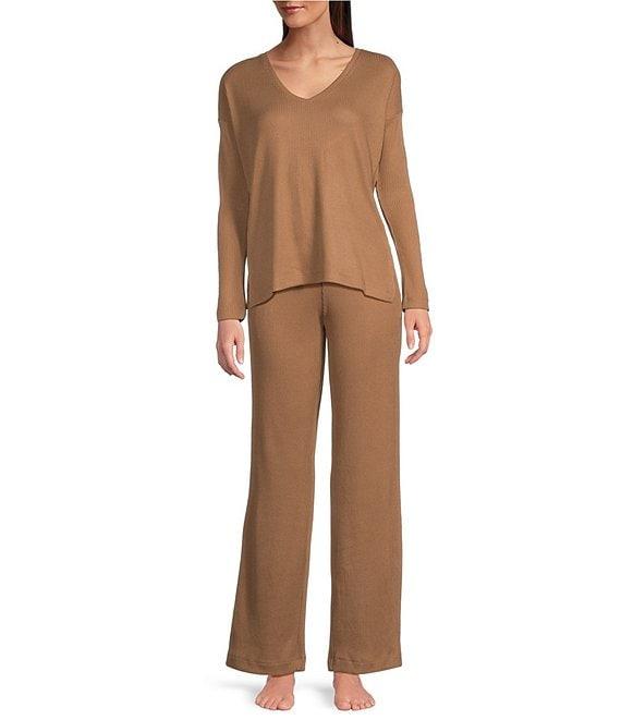 N By Natori Brushed Knit Long Sleeve V-Neck Coordinating Lounge Top Product Image
