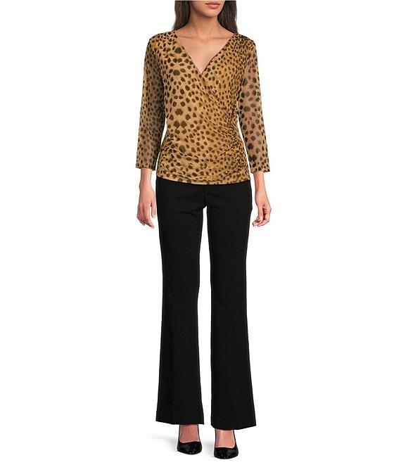 DKNY by Donna Karan Animal Printed Mesh 3/4 Sleeve Faux Wrap Top Product Image