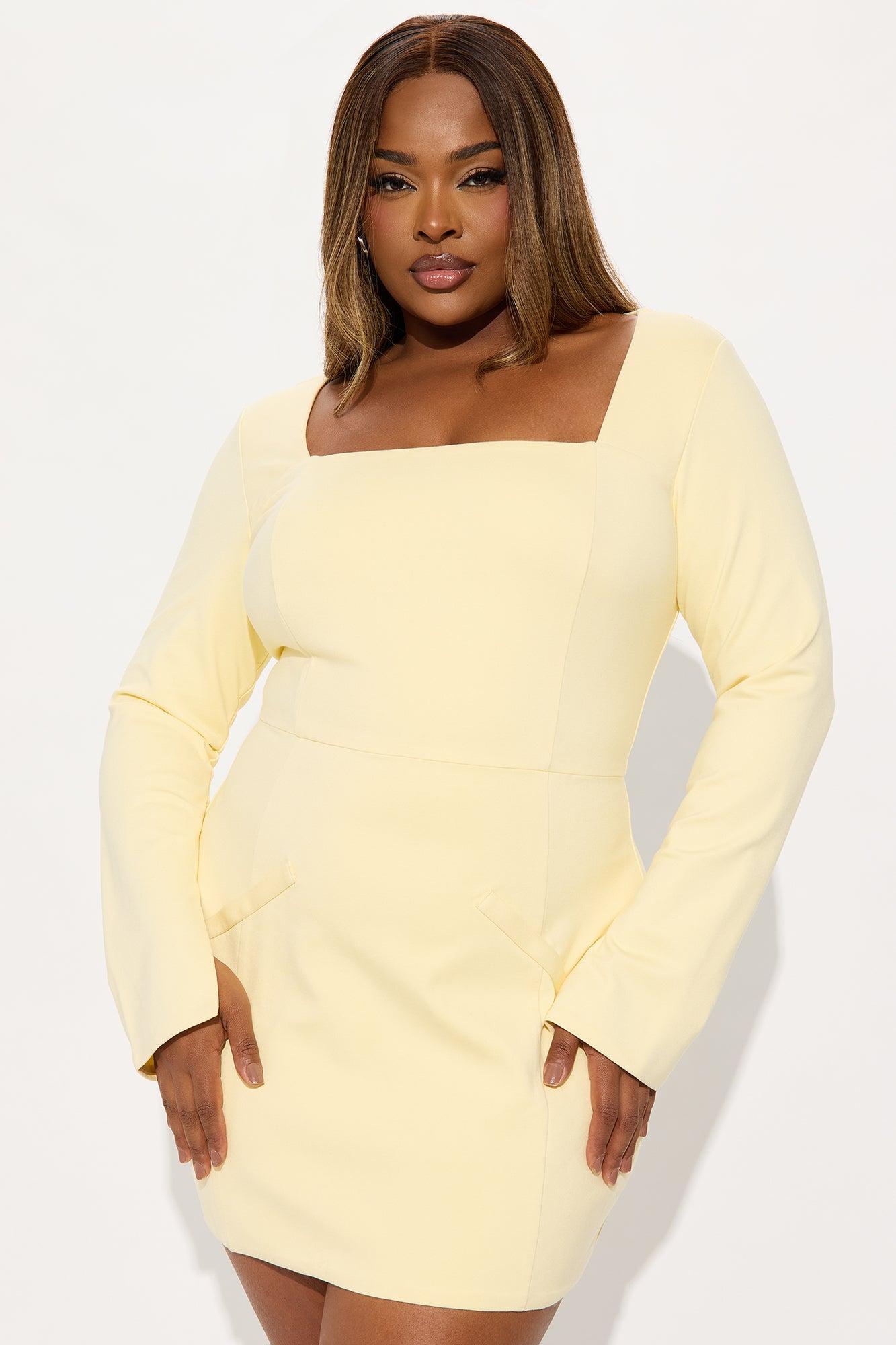 Mia Long Sleeved Ponte Mini Dress - Butter Yellow Product Image