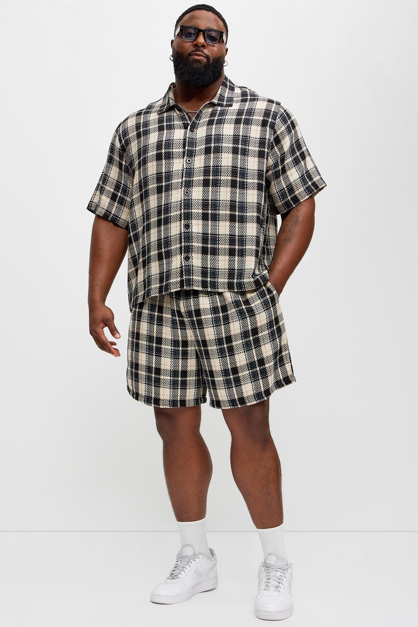 Plaid Basket Weave Volley Shorts - Black/combo Product Image