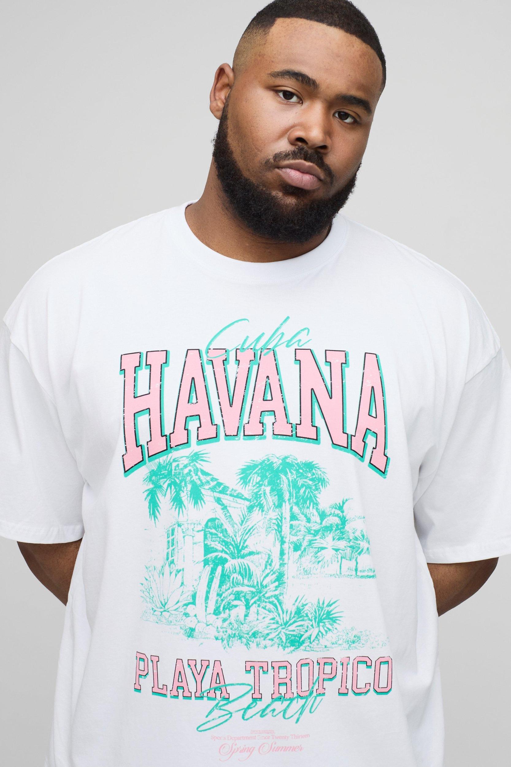 Plus Oversized Havana Palm Print T-Shirt | boohooMAN USA Product Image