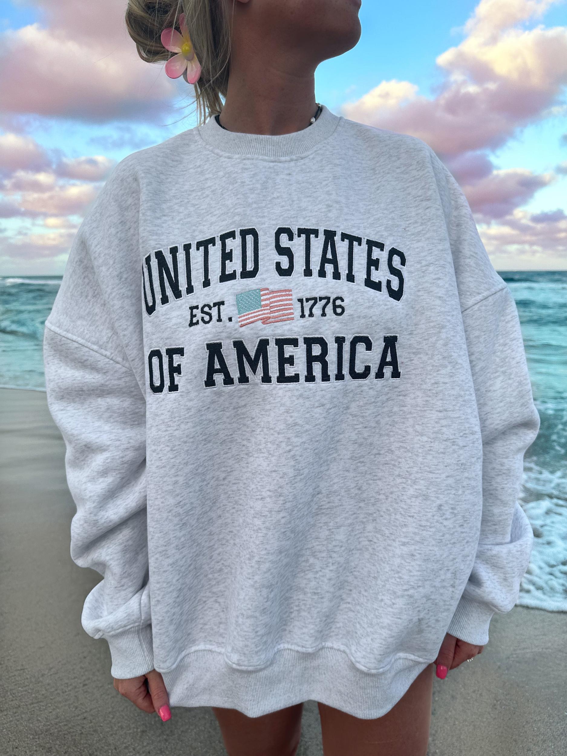 Pearl Grey Vintage American Flag Sweatshirt Product Image