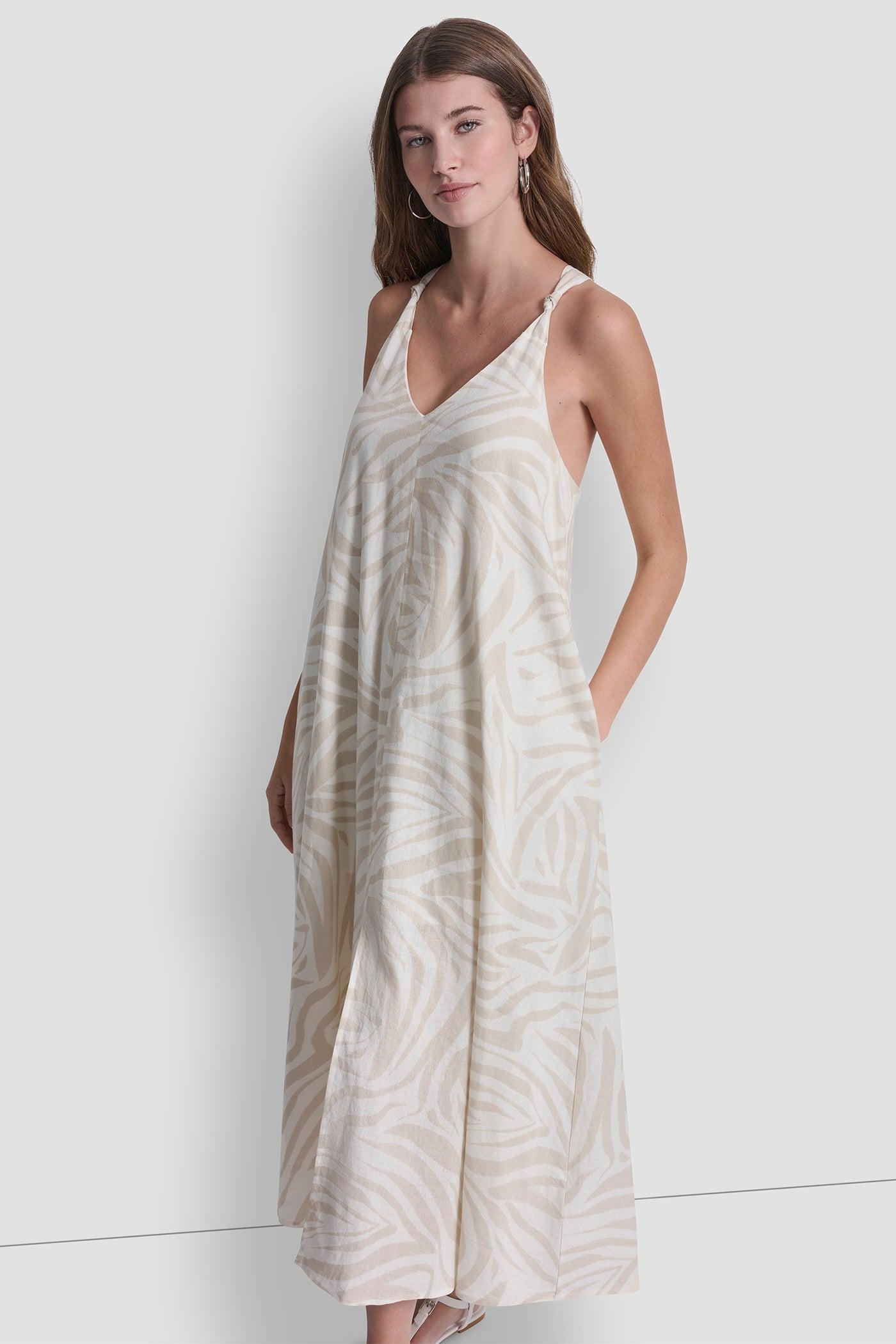 LINEN-BLEND TIE BACK MAXI DRESS Product Image