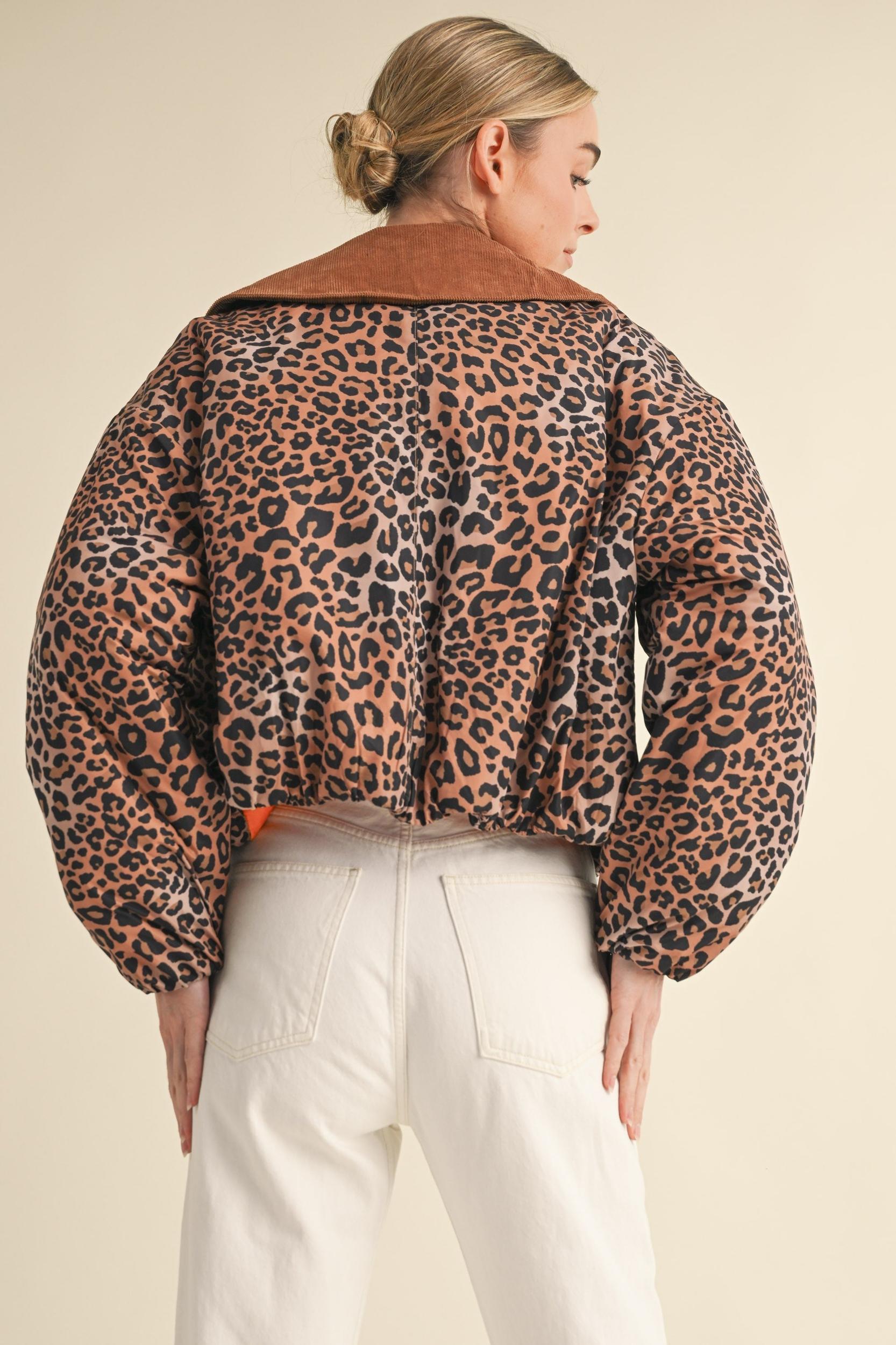 Leopard Printed Cute Collard Jacket Product Image
