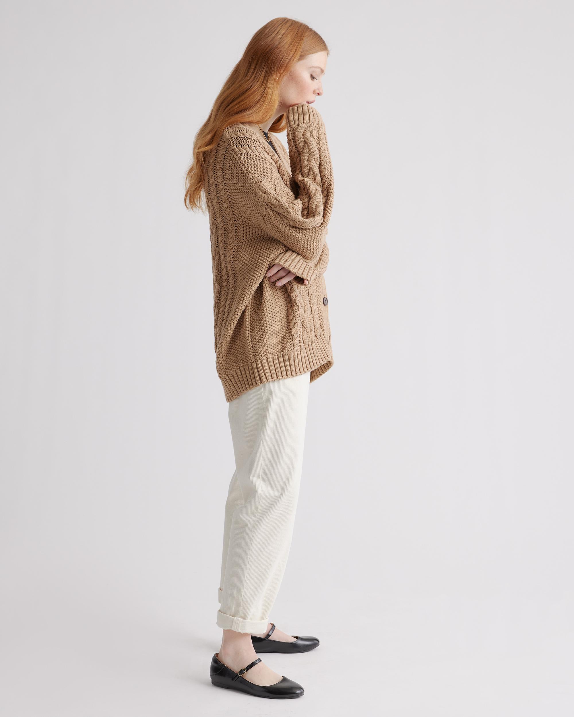 Quince | Women's Oversized Cable Cardigan Sweater Size XS, Organic Cotton Product Image
