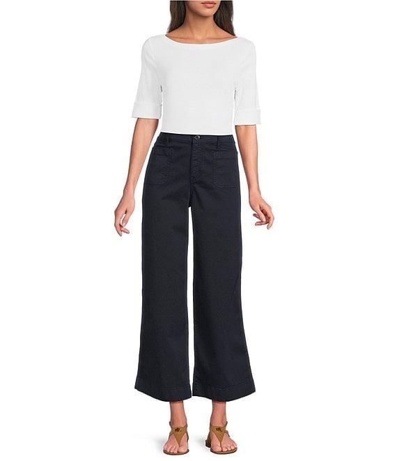 Lauren Ralph Lauren Petite Size Stretch Chino Wide Leg Cropped Pants Product Image
