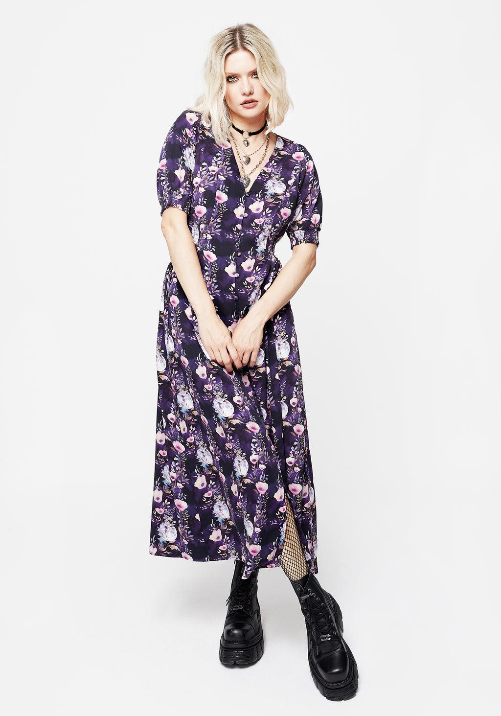 Socordia Floral Moon Ruched Waist Midaxi Dress Product Image