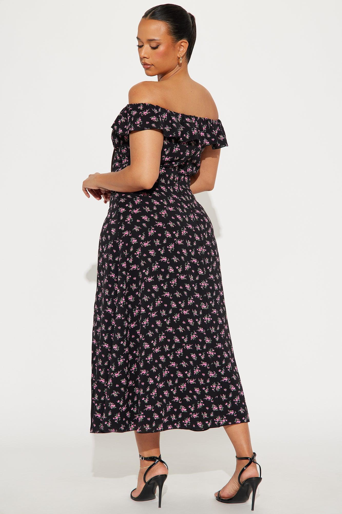 Karlie Floral Midi Dress - Black Product Image