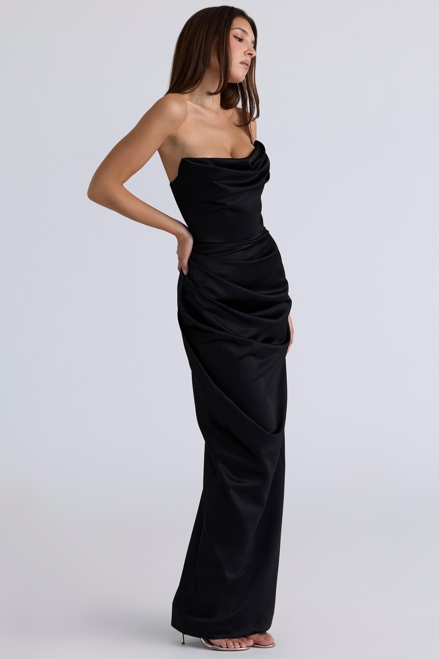 Adrienne  black satin strapless corset maxi Product Image