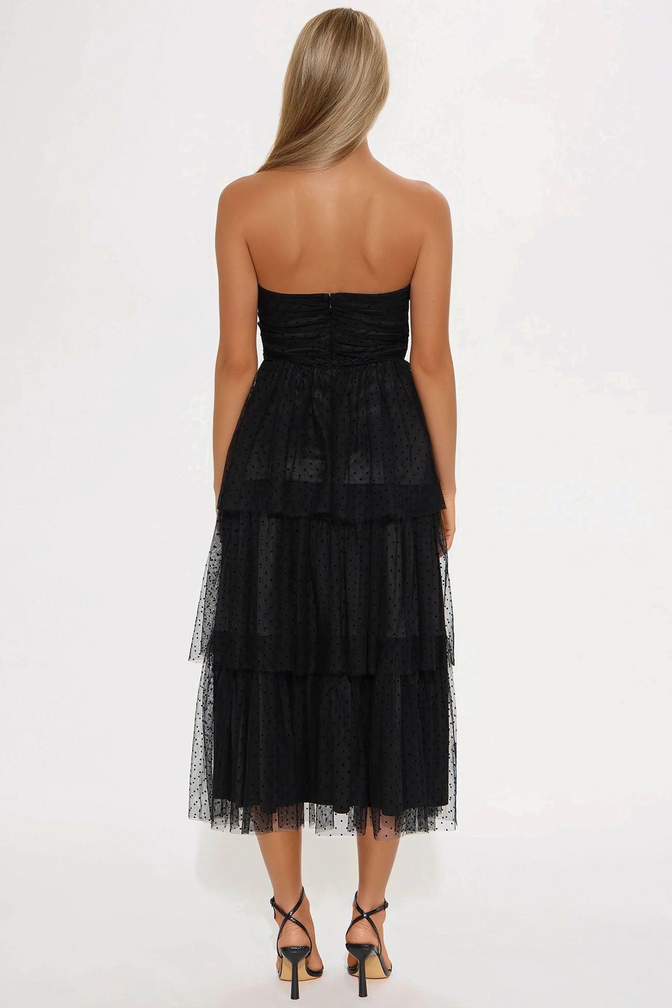 Charmaine Polka Dot Mesh Midi Dress - Black Product Image