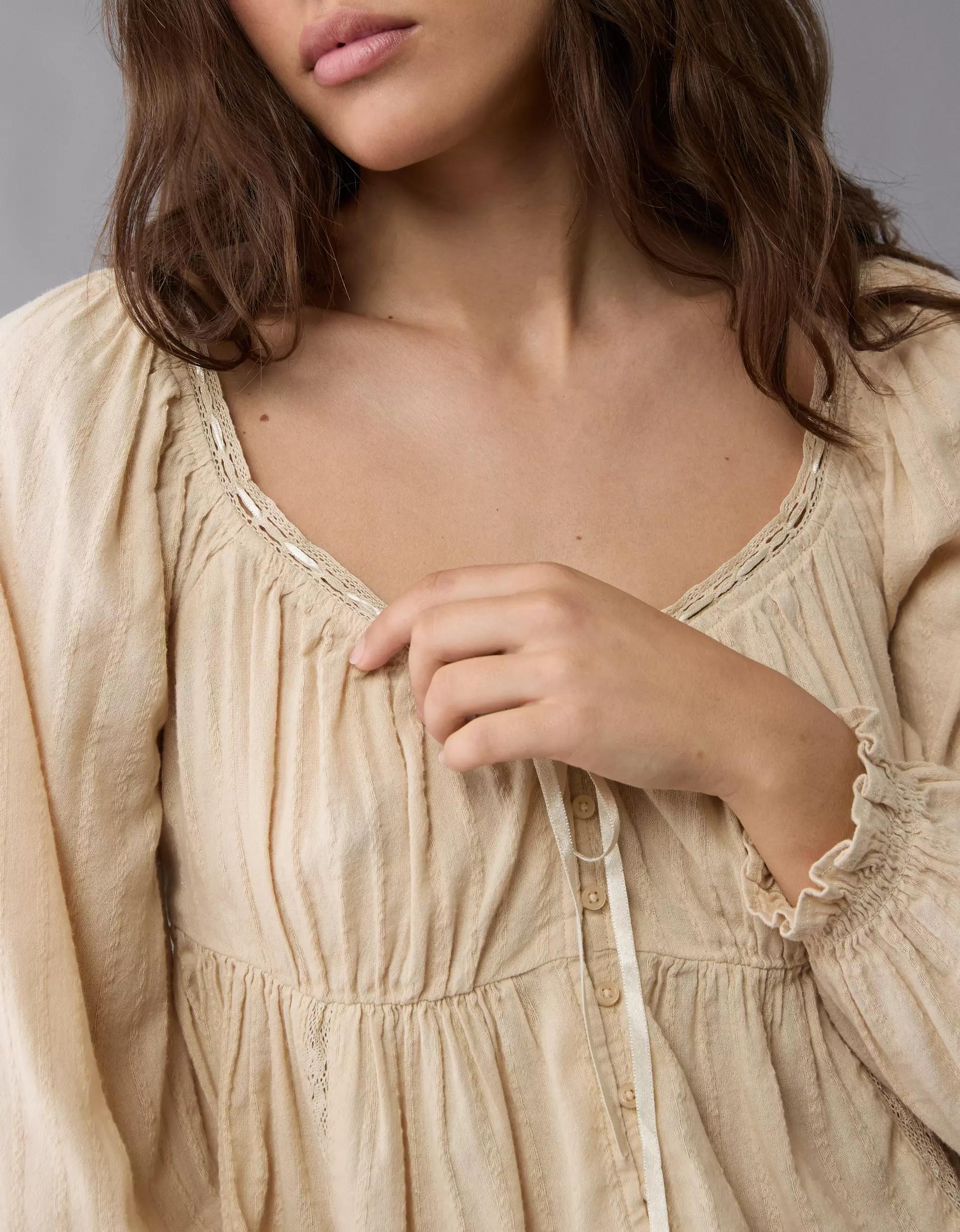 AE Long-Sleeve Babydoll Blouse Product Image