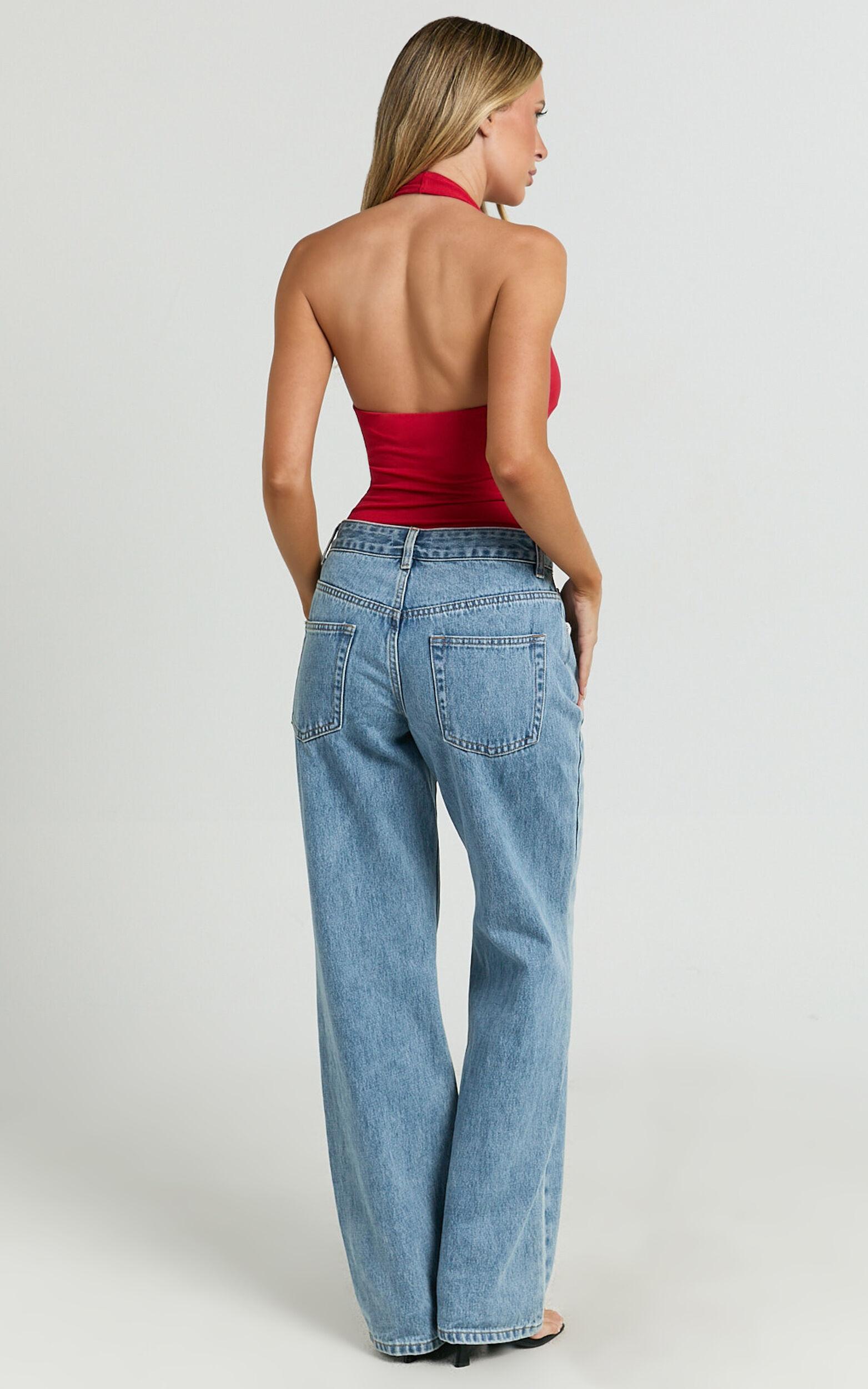 Suzanna Bodysuit - V Neck Halter Bodysuit in Red Product Image