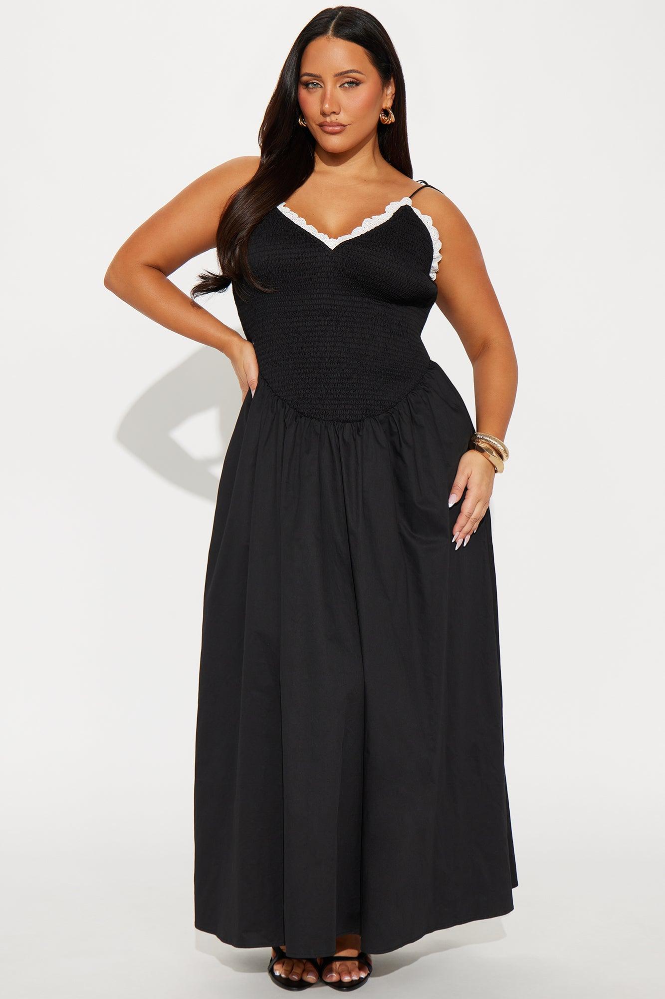 Gracie Smocked Poplin Maxi Dress - Black/White Product Image