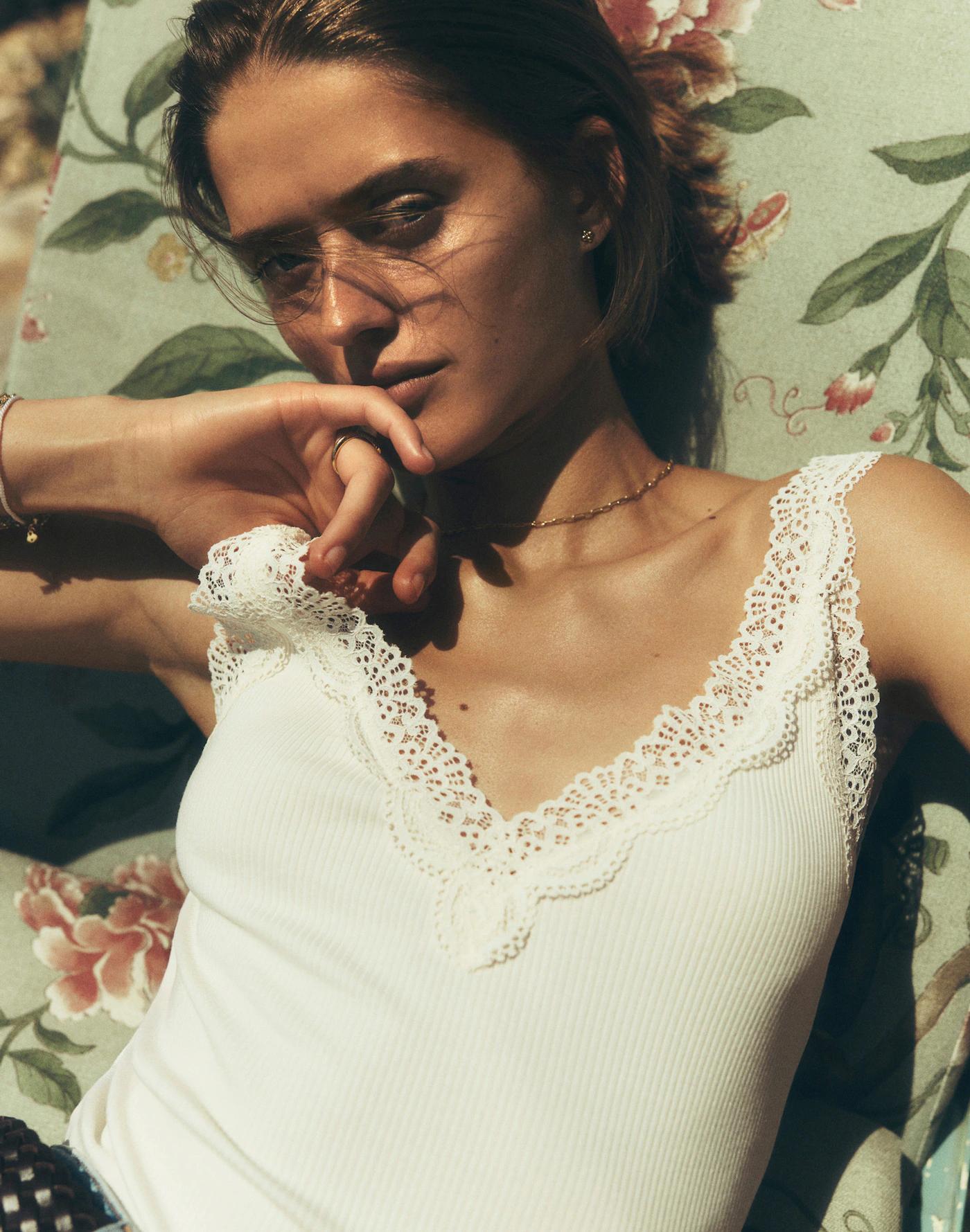 Lace-Trim V-Neck Tank Product Image