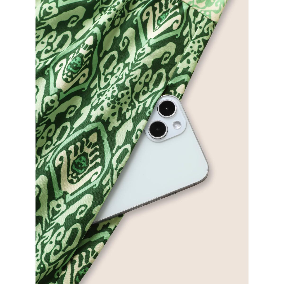 Plus Size Boho Print Frill Trim Ruffle Layered Hem Dress Moss Women Resort V-neck Sleeveless Curvy BloomChic 18-20/2X Product Image