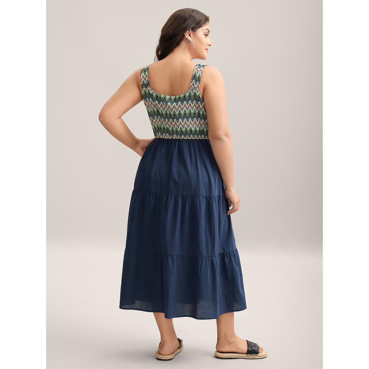 Plus Size Cotton Crochet Stretchy Waist Pockets Midi Dress Navy Women Boho Square Neck Cap Sleeve Curvy BloomChic 14-16/1X Product Image