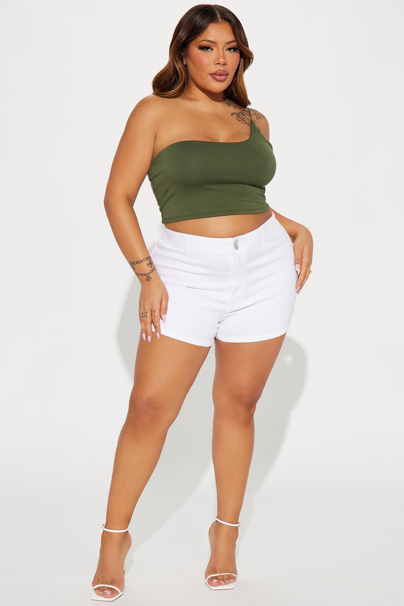 Just Like That Super Stretch Curvy Denim Shorts - White Product Image