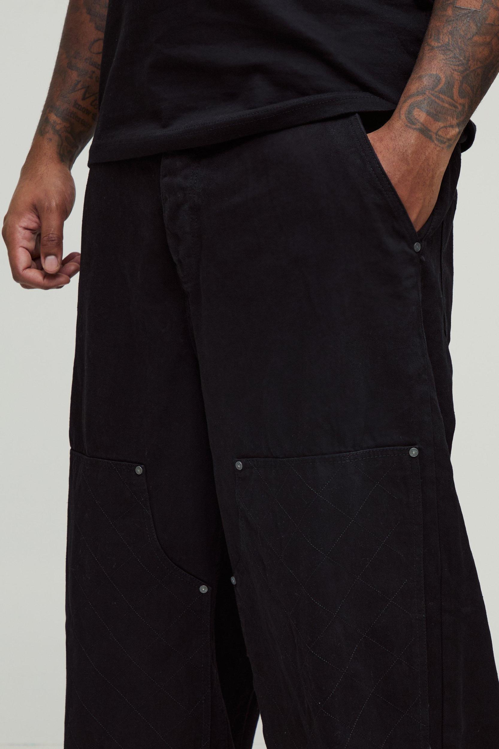 Plus Relaxed Rigid Stitch Detail Carpenter Jeans | boohooMAN USA Product Image