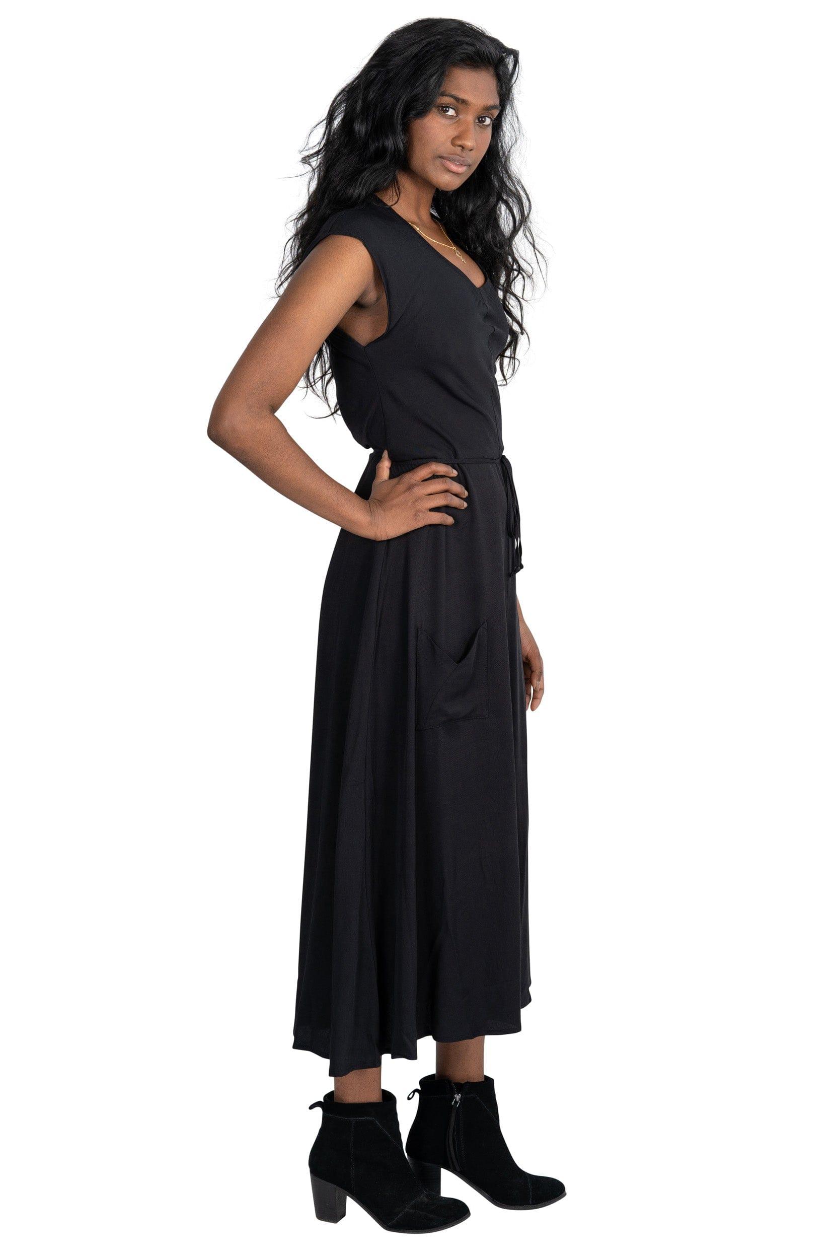 Belted Bias Dress in Black Product Image
