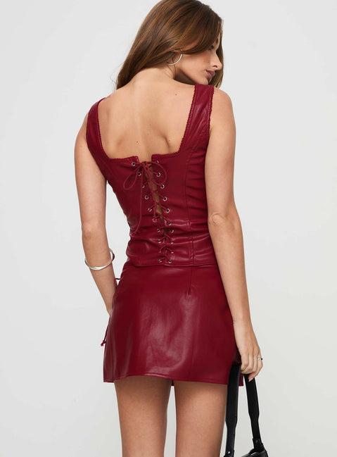 Smolder Tie Up Mini Skirt Red Product Image