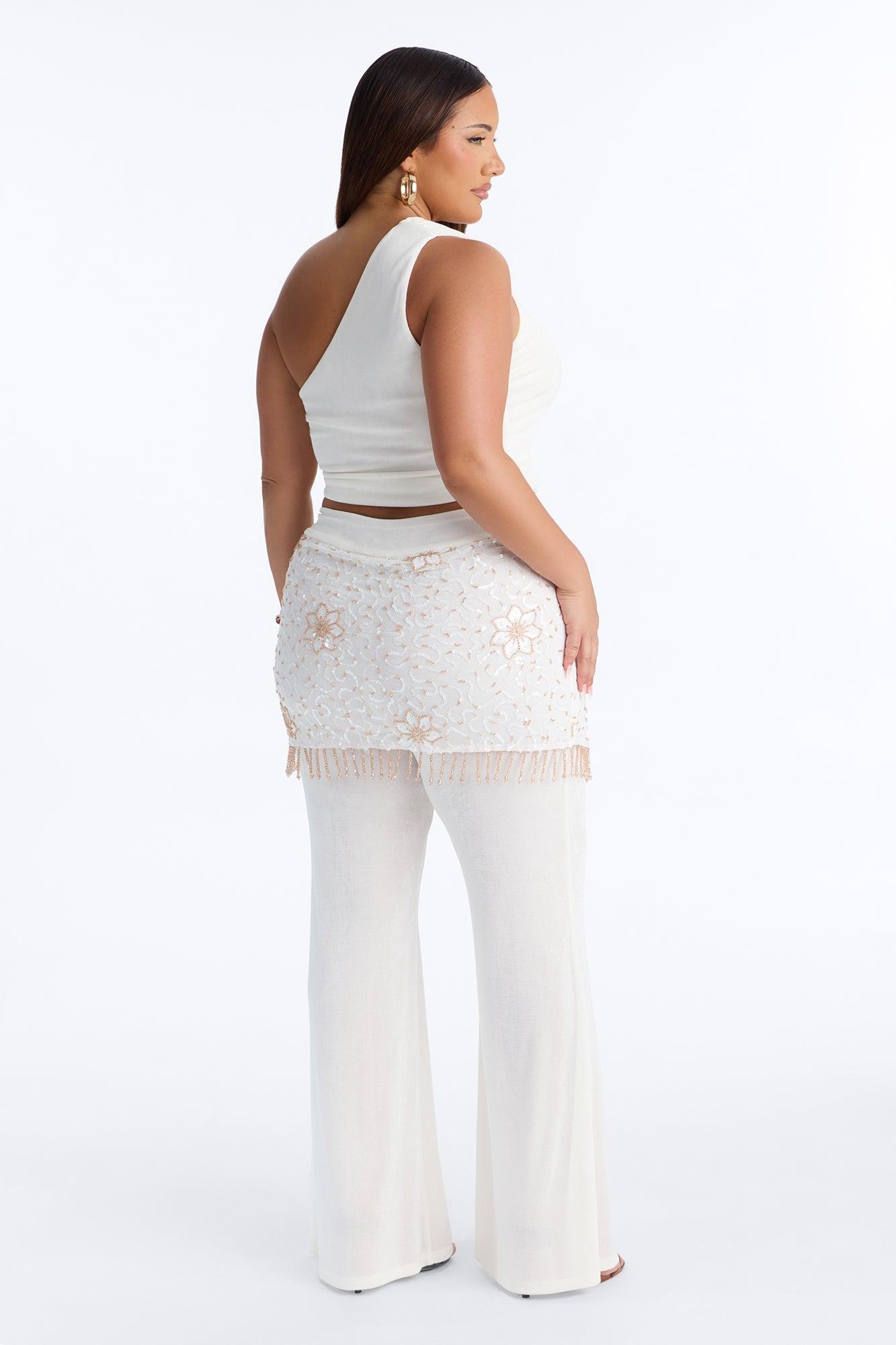 Miley Embellished Skirt Overlay Pant Set - Off White Female Product Image