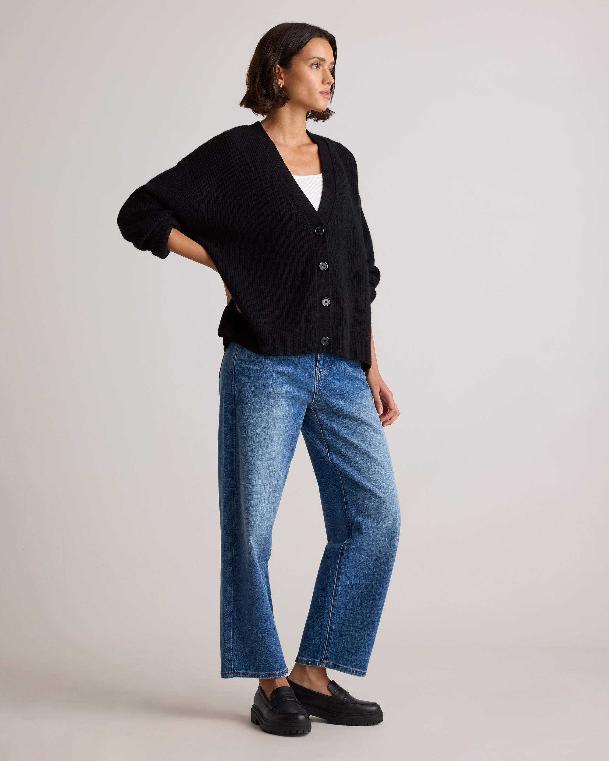 Quince | Women's Mongolian Cashmere Fisherman Boxy Cropped Cardigan Sweater Product Image