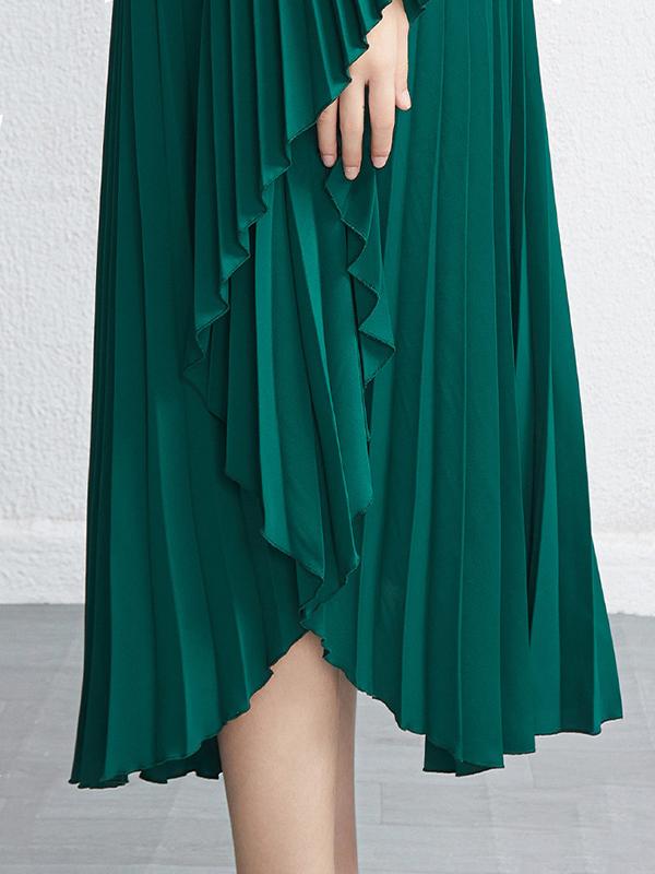 Batwing Sleeves Loose Pleated Solid Color Maxi Dresses Product Image