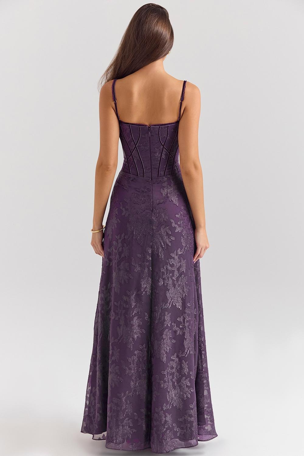 Esme  grape lurex chiffon maxi dress Product Image