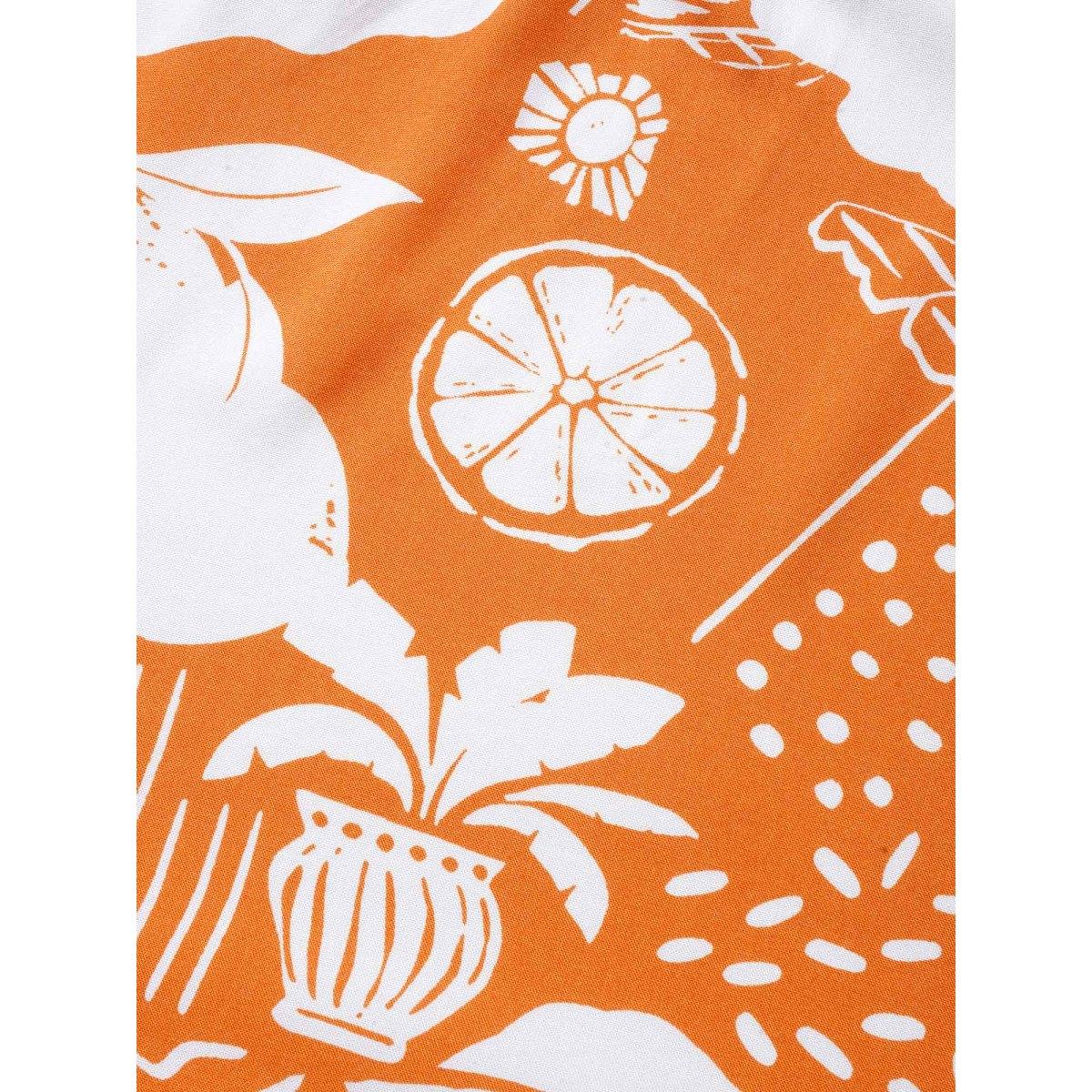 Plus Size Brightorange Tropical Print Bowknot Shirred Lantern Sleeve Blouse Women Resort Short sleeve V-neck Vacation Blouses BloomChic 10/M Product Image