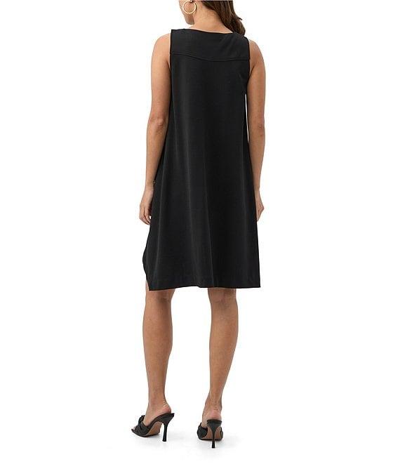 Trina Turk Vantis Ponte Round Neck Sleeveless Exposed Zipper Shift Dress Product Image