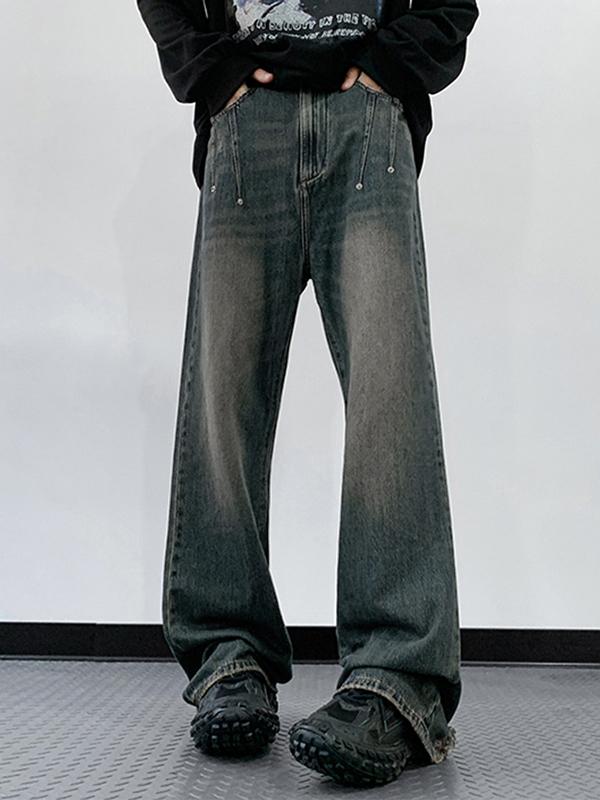 Men's Distressed Vintage Blue Ripped Loose Jeans Product Image