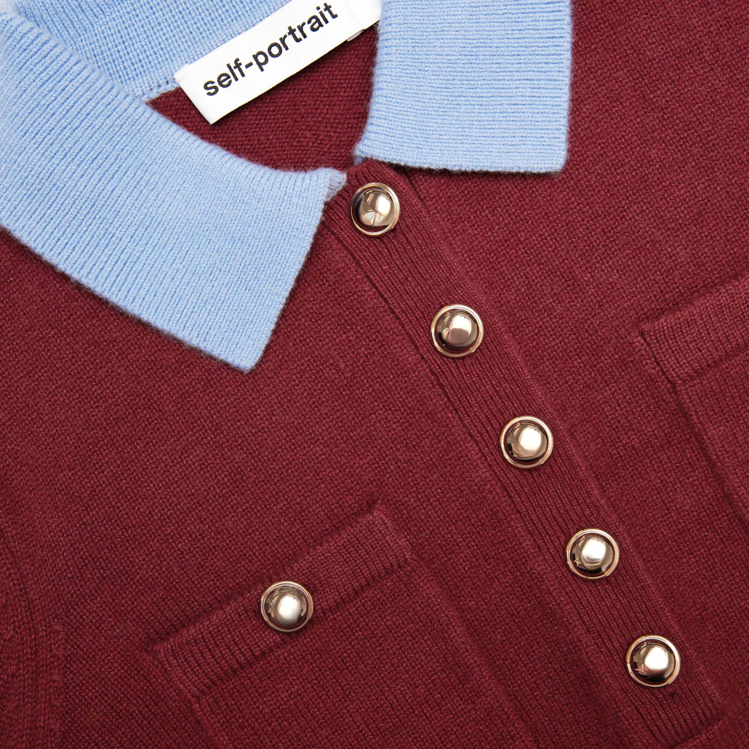 Burgundy Contrast Collar Knit Top Product Image