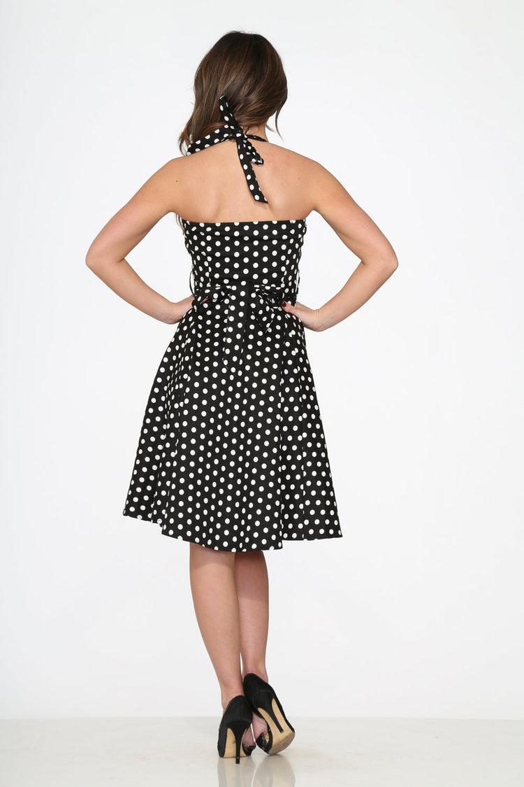 Black & White Polka Dot Halter Swing Dress Product Image
