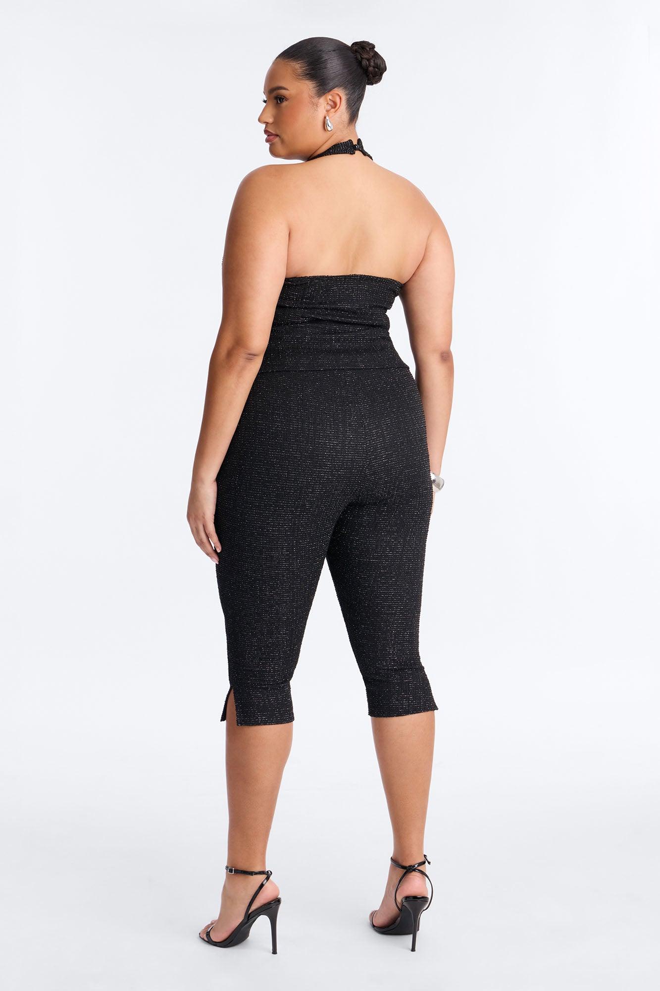 Keep My Promise Knit Tweed Capri Set - Black Female Product Image