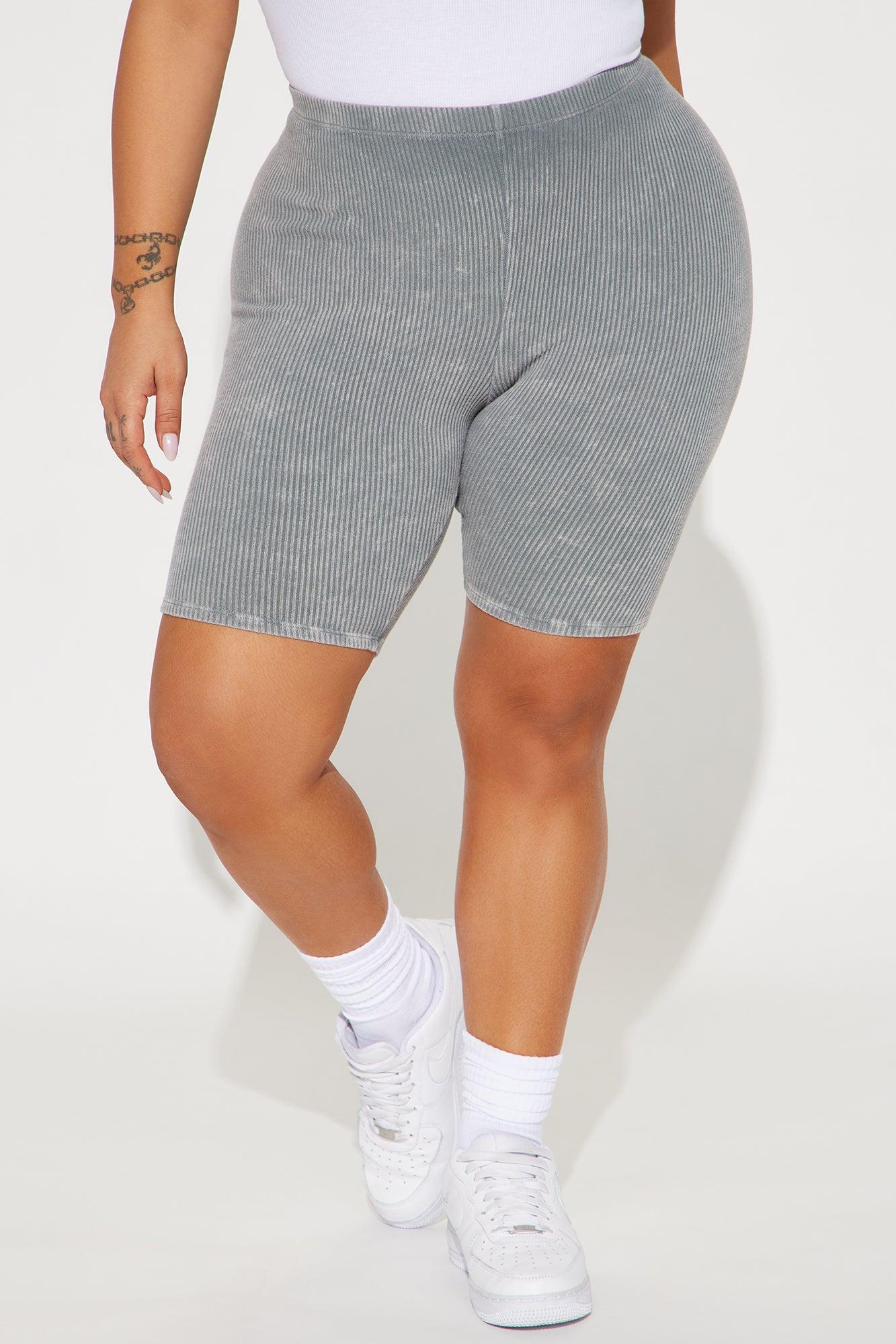 Never Too Late Washed Biker Short - Heather Grey Product Image