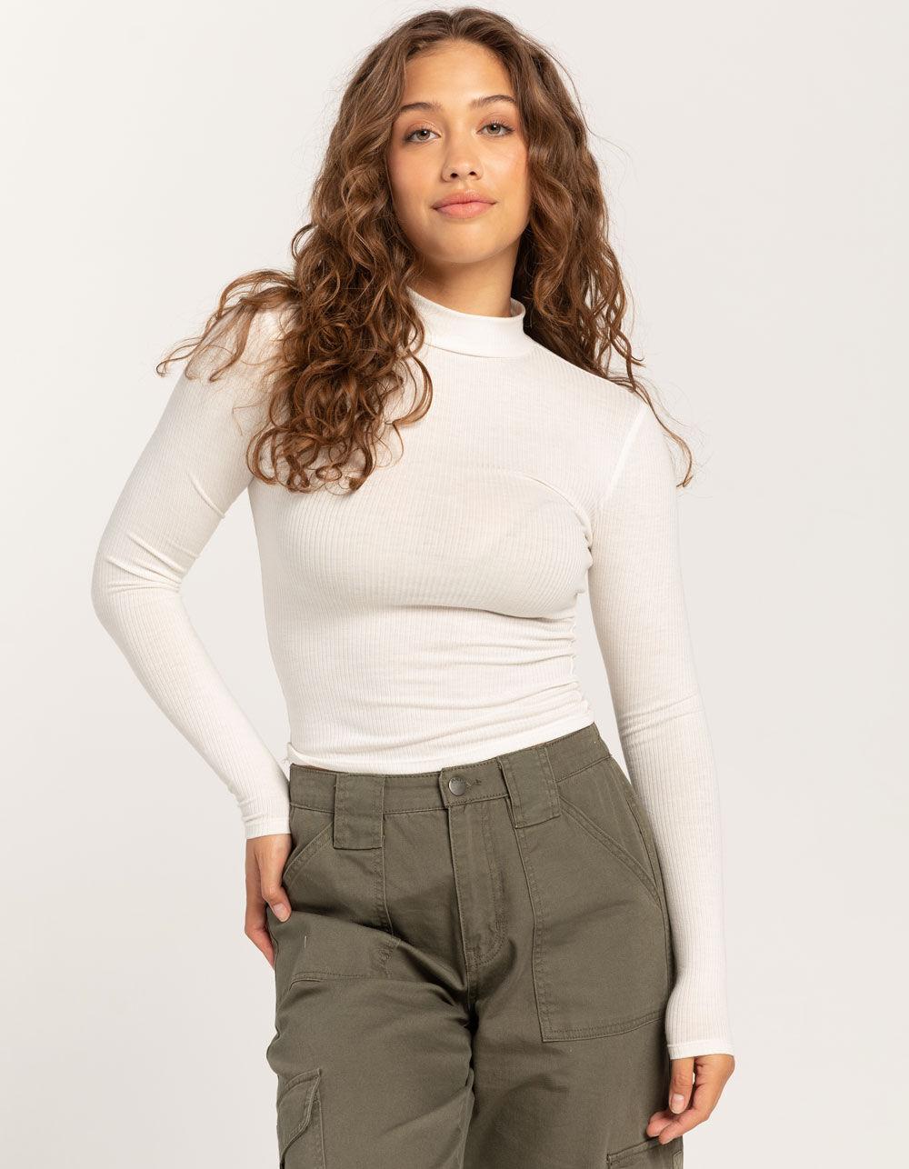 TILLYS Mock Neck Womens Long Sleeve Tee - OFF WHITE Product Image