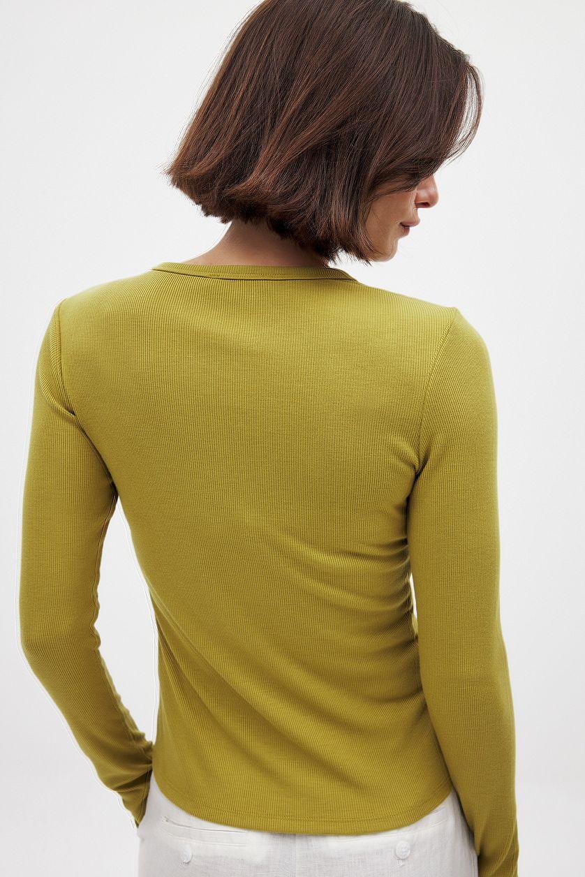 Round Neck Rib Long Sleeve Top Product Image