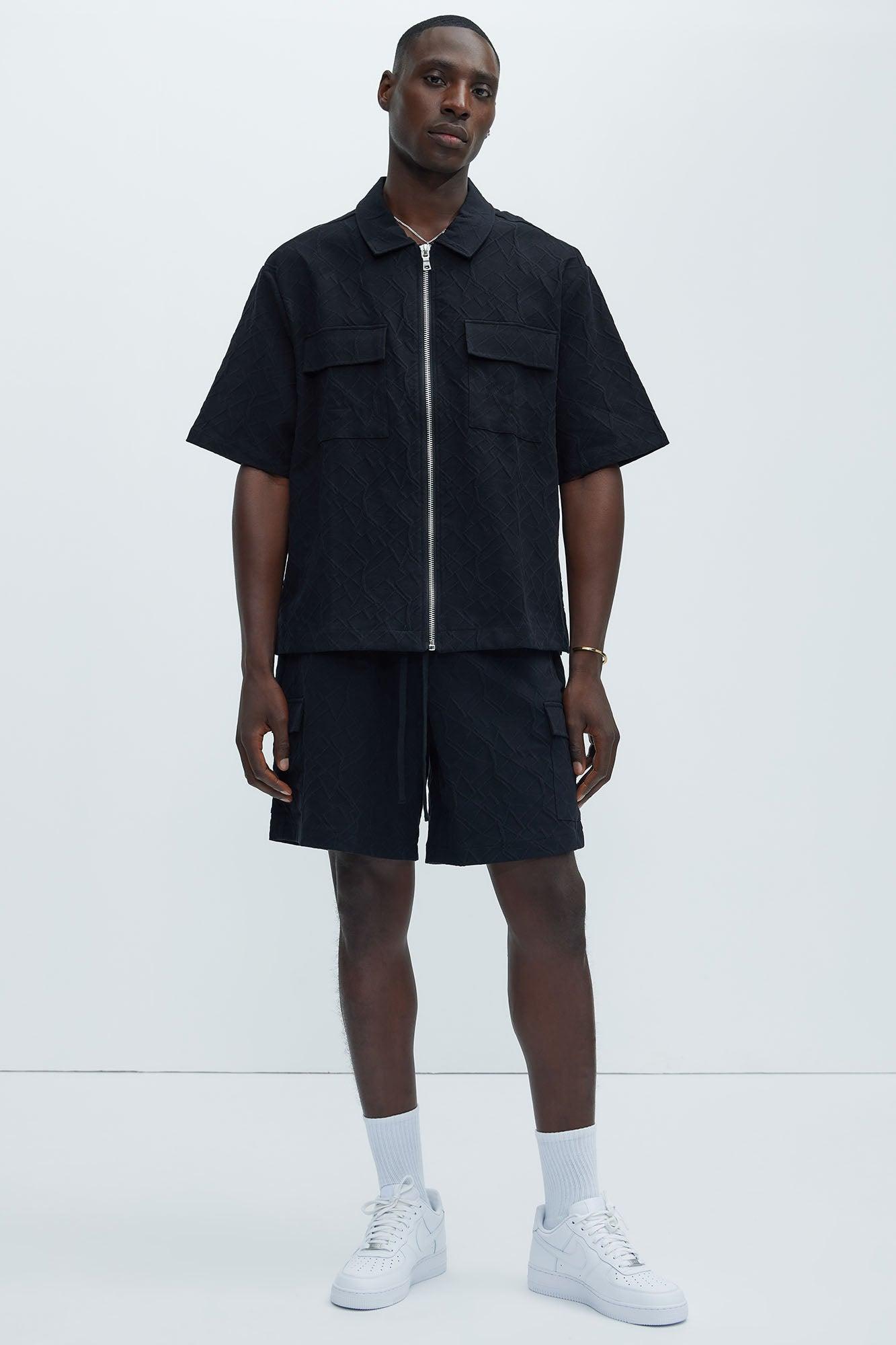Gerrish Textured Boxy Shirt - Black Product Image