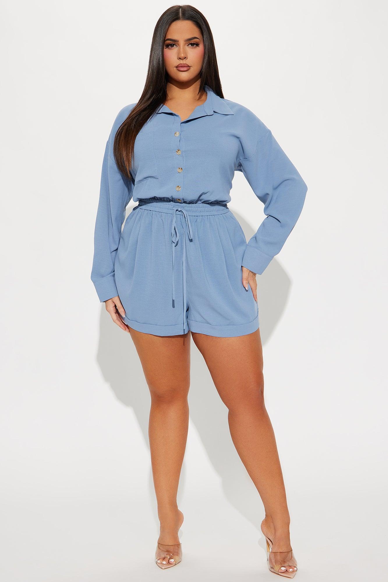 Kenzia Shirt Romper - Blue Product Image
