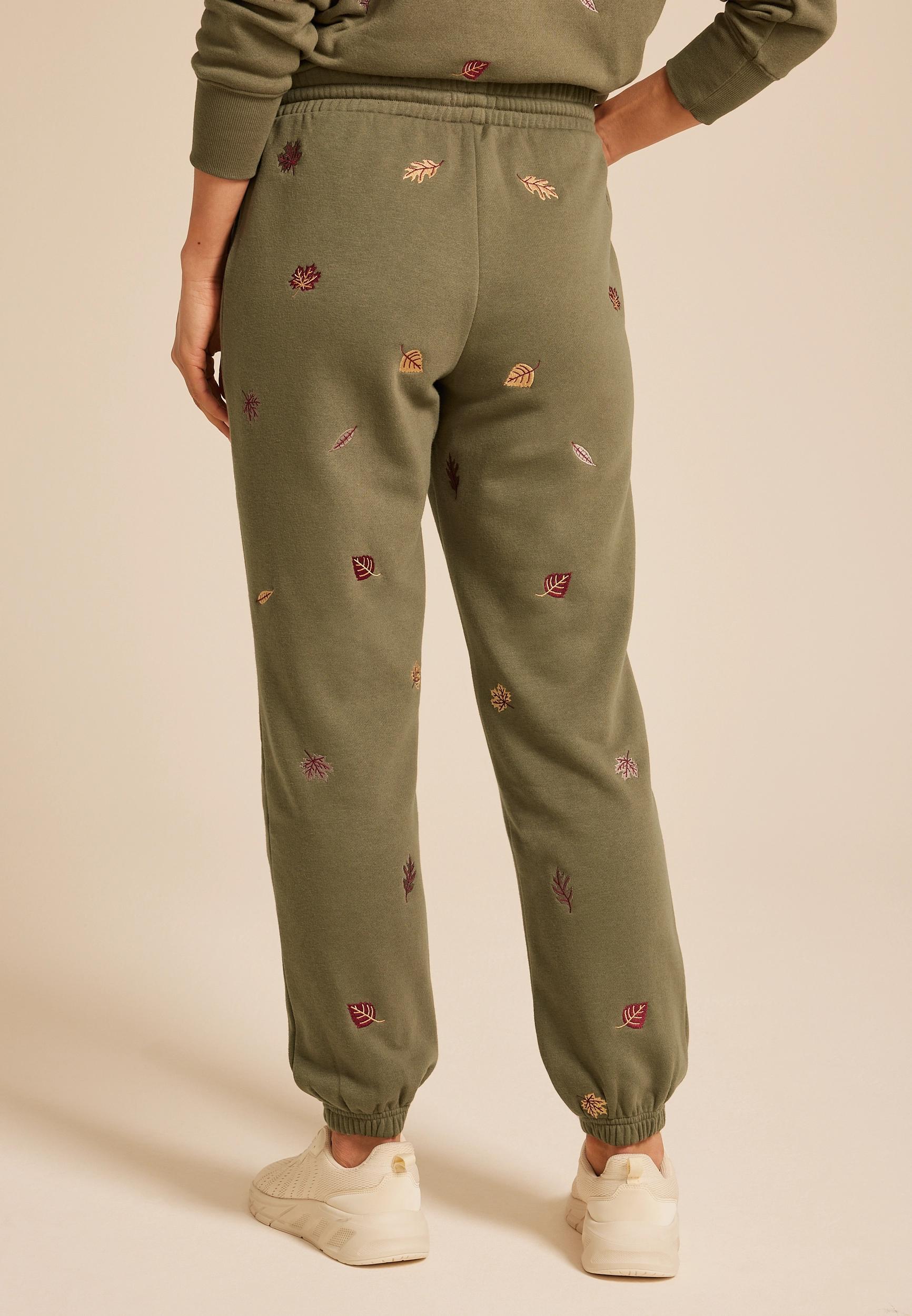 Olive Leaf Embroidered Joggers Product Image