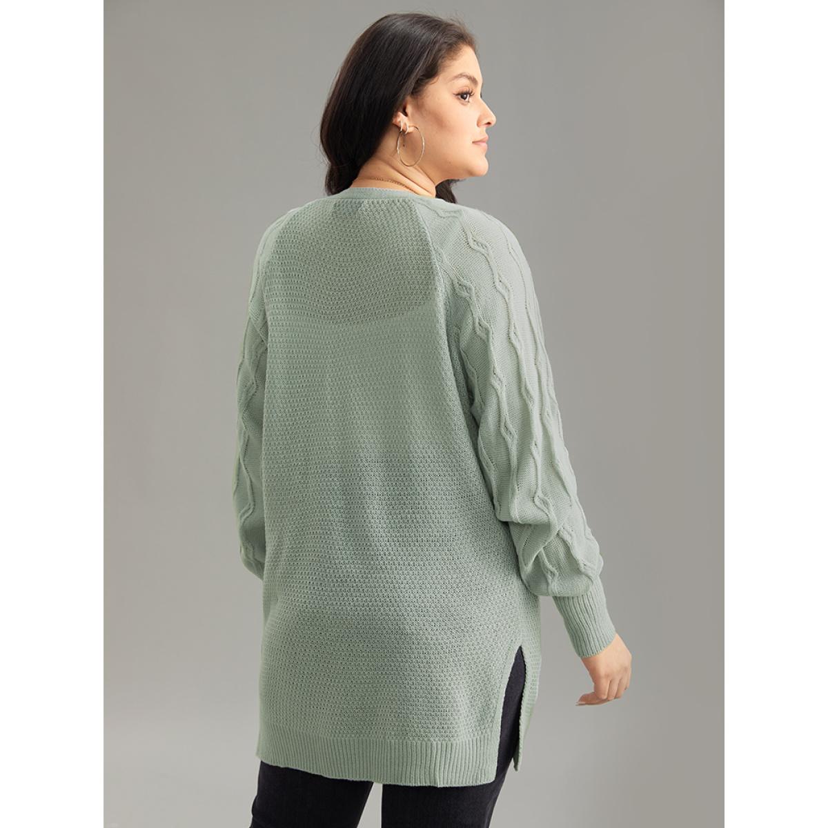 Plus Size Cable Knit Plain Open Front Cardigan DarkGray Women Casual Loose Long Sleeve Dailywear Cardigans BloomChic 28/5X Product Image