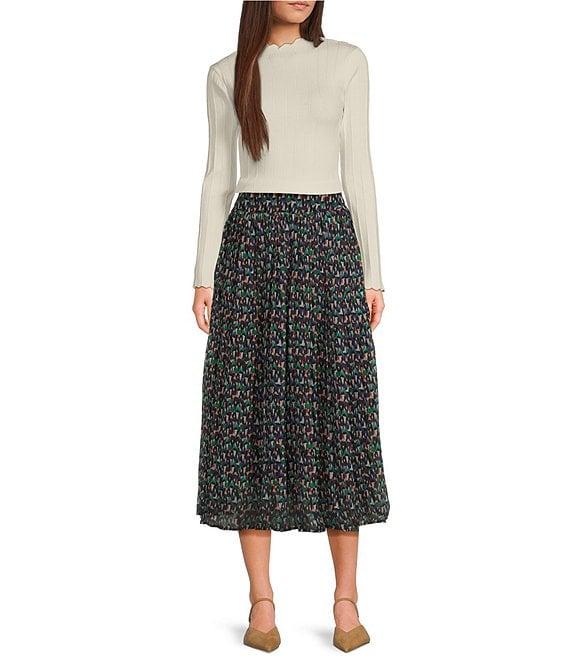 En Saison Alicia Chiffon Novelty Print Pleated Midi Skirt Product Image