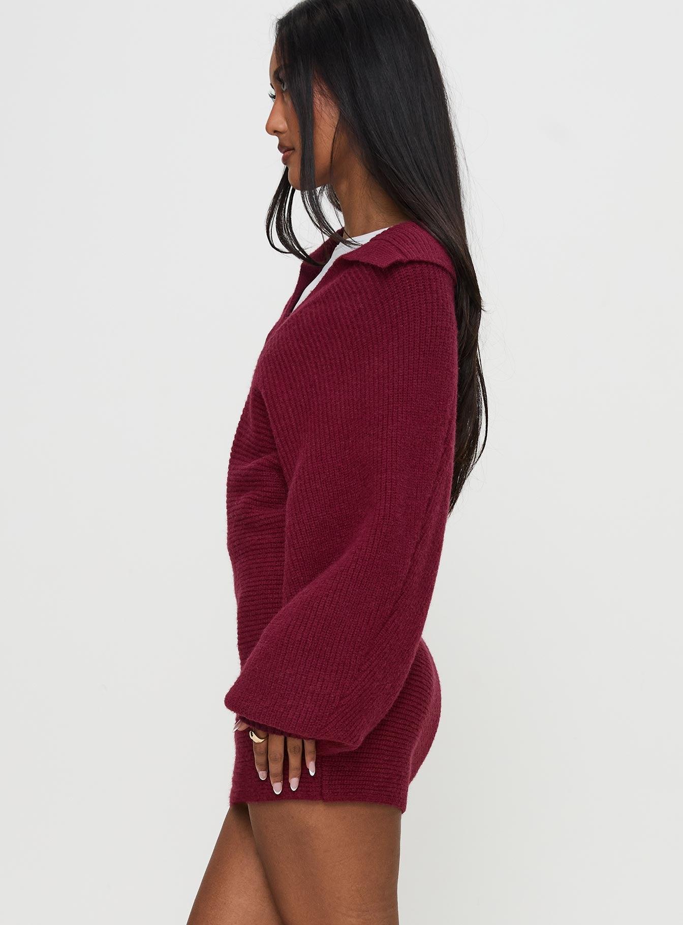 Thorelle Sweater Mini Dress Burgundy Product Image