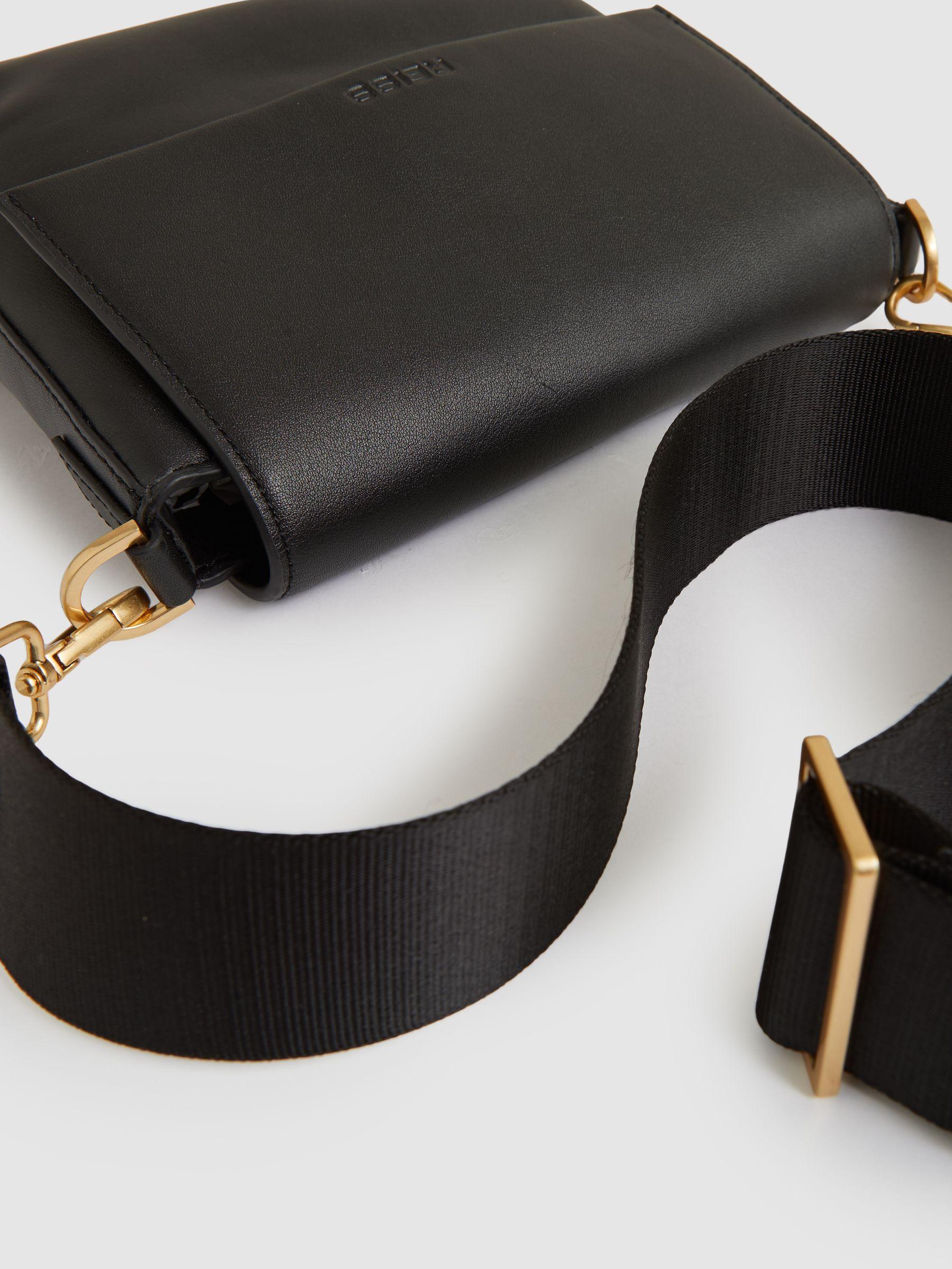 Leather Flap Crossbody Bag in Black Product Image