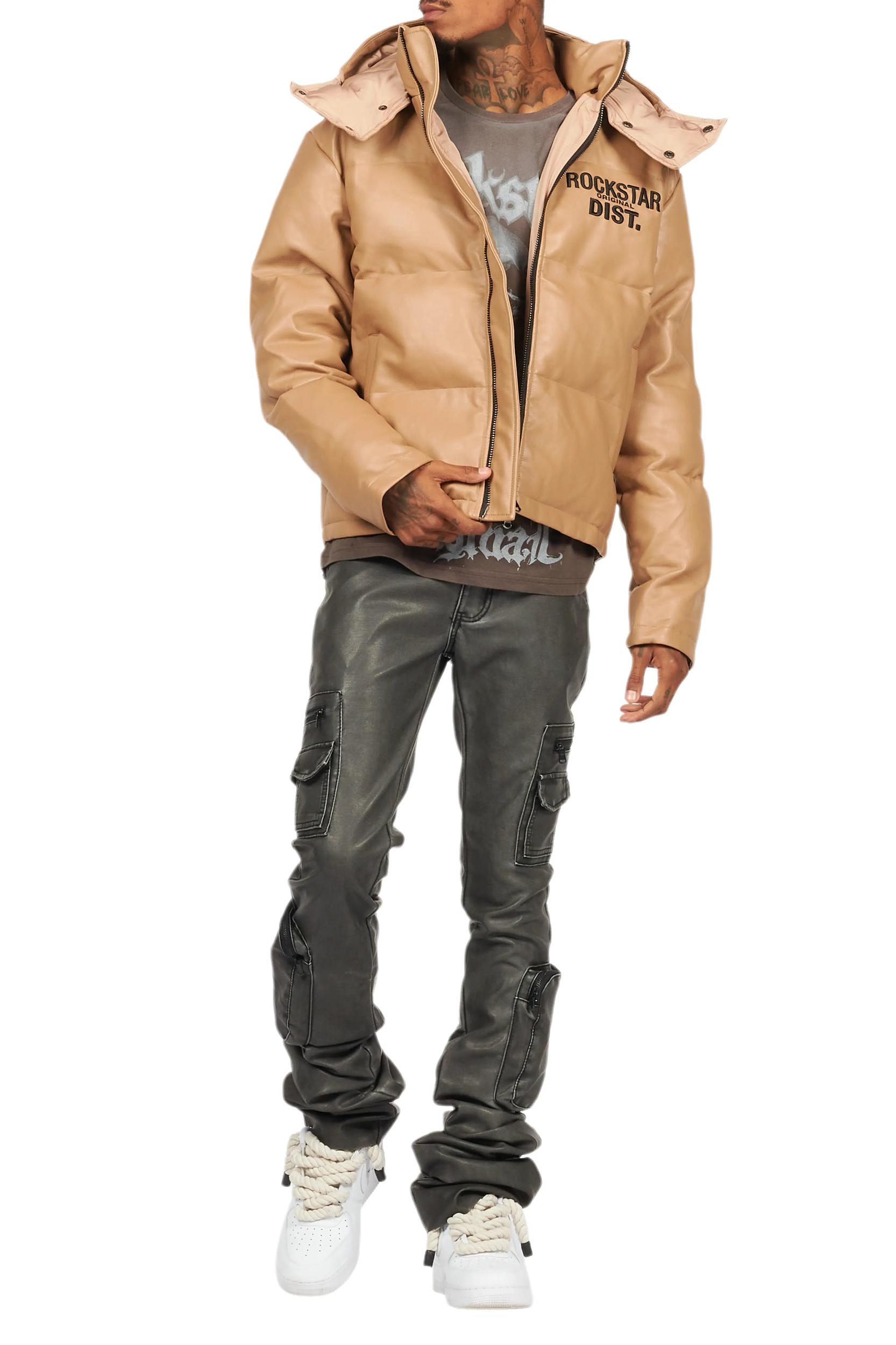 Sutton Distressed Black PU Super Stacked Flare Jean Male Product Image