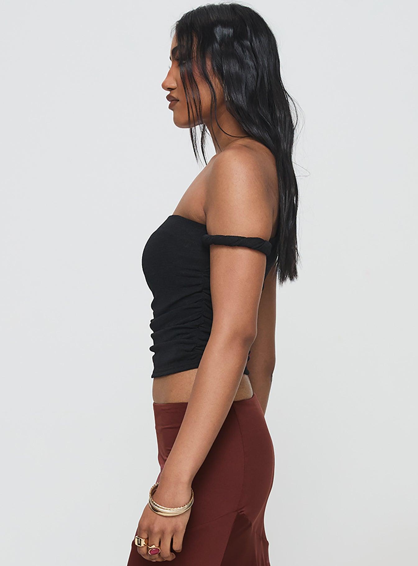 Messenger One Shoulder Top Black Product Image