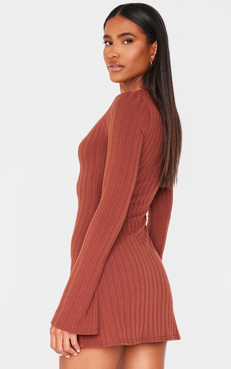 Chocolate Wide Rib Flared Sleeve Shift Dress Product Image