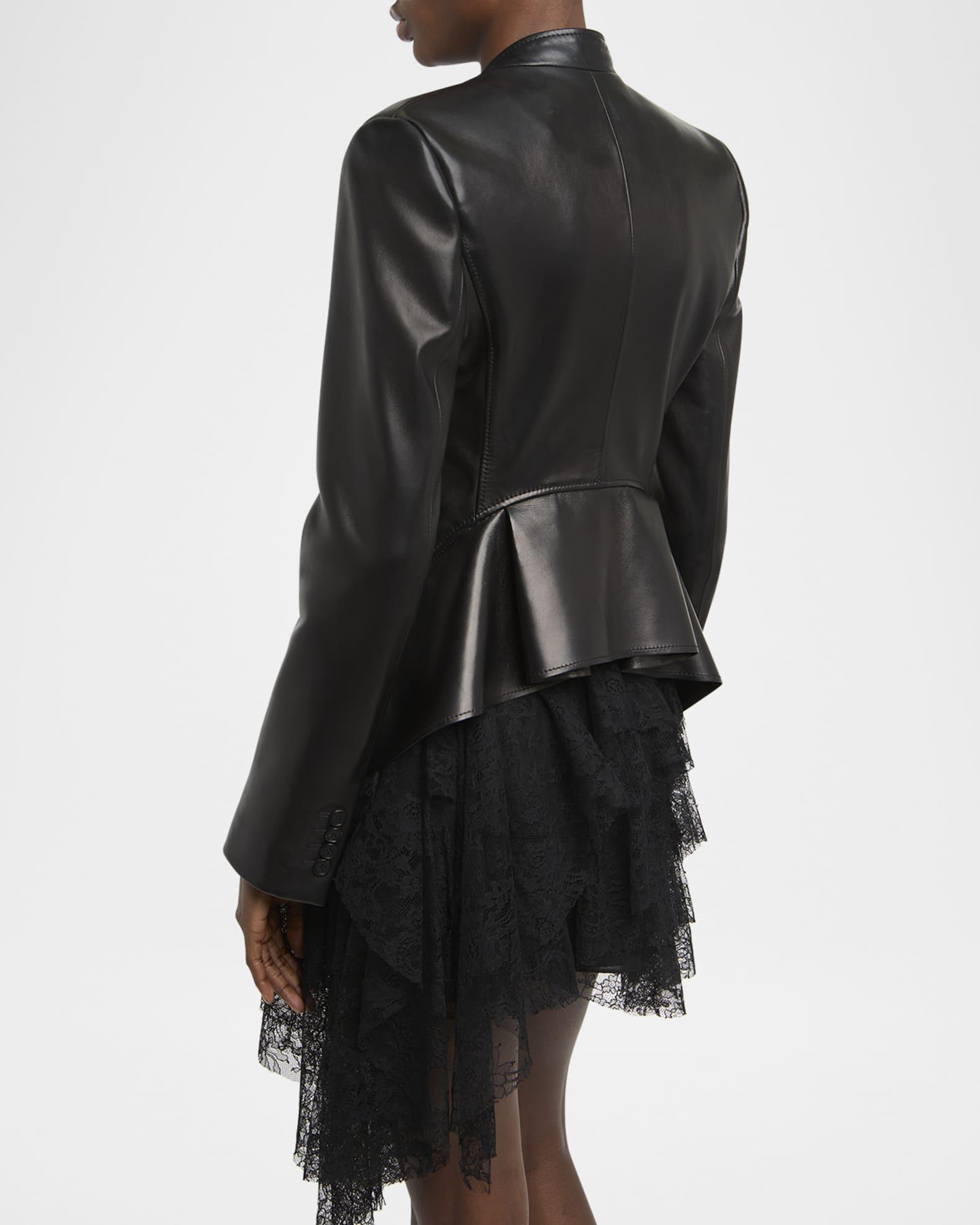 Single-Breasted Leather Blazer Jacket Product Image