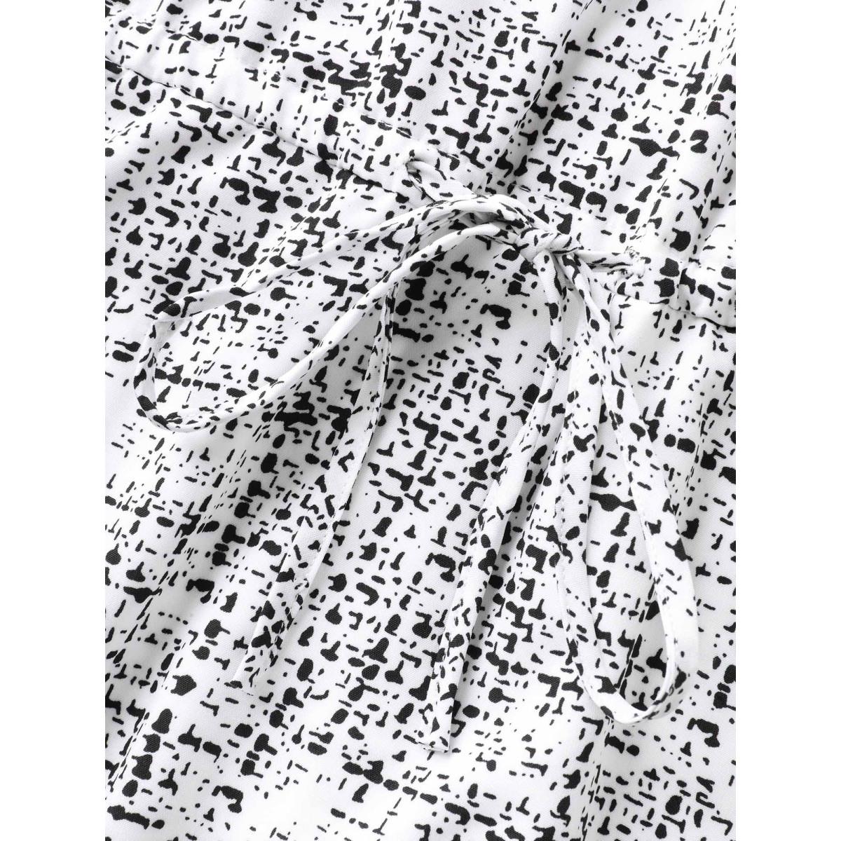 Plus Size Geometric Print Notched Collar Midi Dress Ivory Women Flat collar with V-notch Short sleeve Curvy BloomChic 18-20/2X Product Image