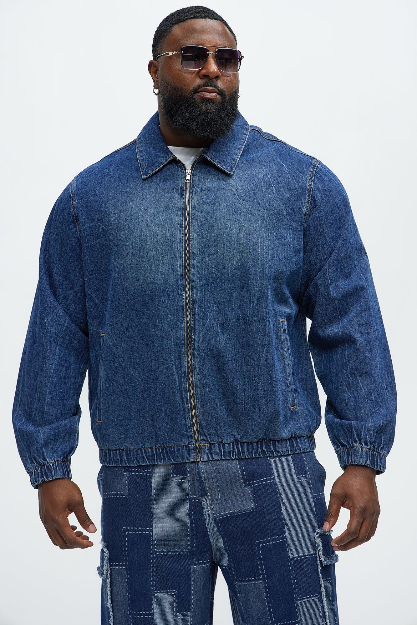 Elastic Waist Vintage Style Denim Jacket - Dark Wash Product Image